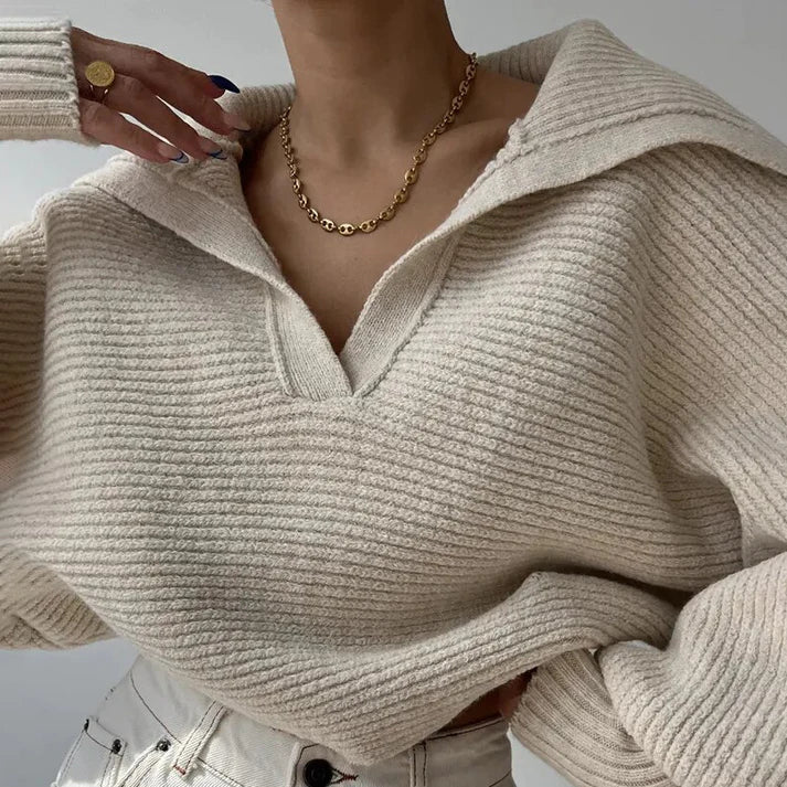 Lillymoda | Brinlee - Strickpullover mit Kragen und Kurzarm