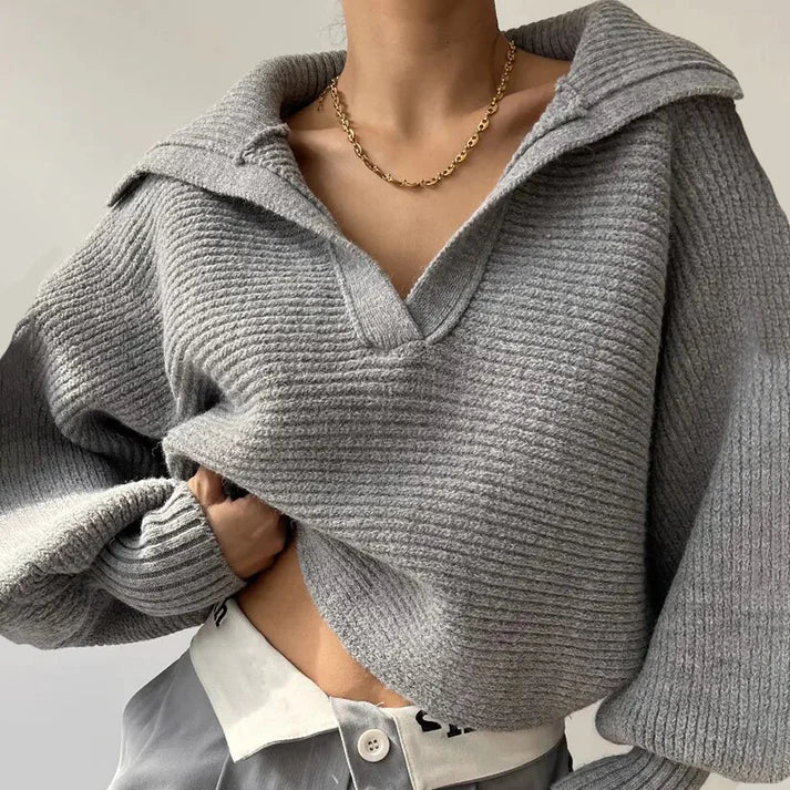Lillymoda | Brinlee - Strickpullover mit Kragen und Kurzarm