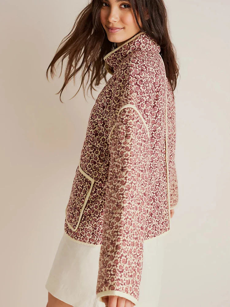La Lowe Bomberjacke | Trendige, modische Retro-Patchwork-Übergangsjacke mit Blumenmuster für Damen