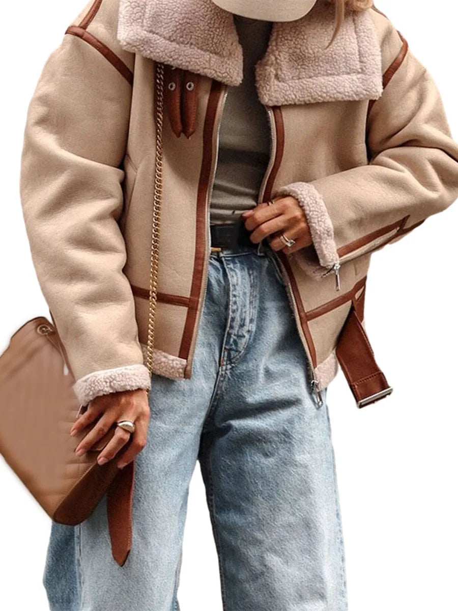 Lillymoda | Jade – Elegante Lederjacke mit Sherpa