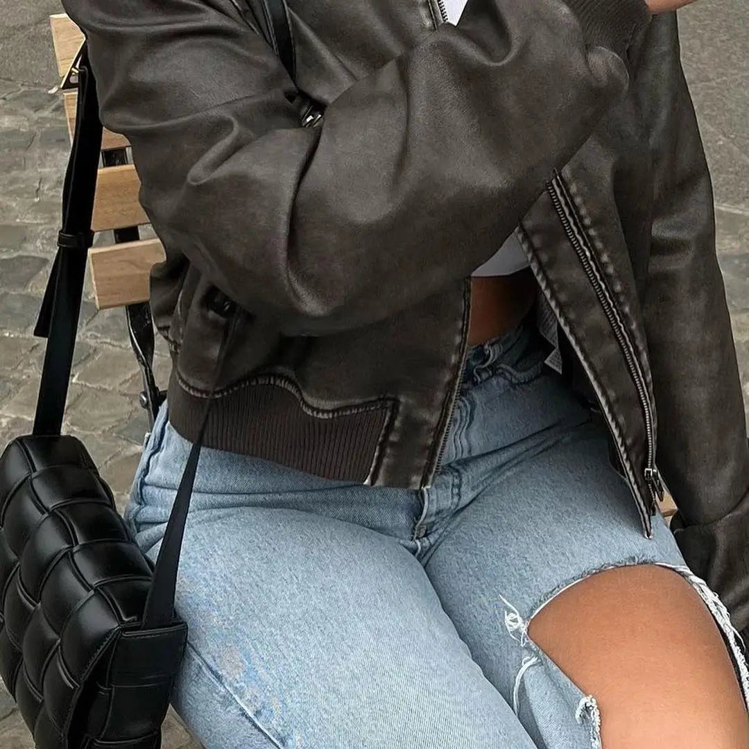 Nadia Retro-Bomberjacke | Stilvolle Retro-Jacke aus Kunstleder für Damen