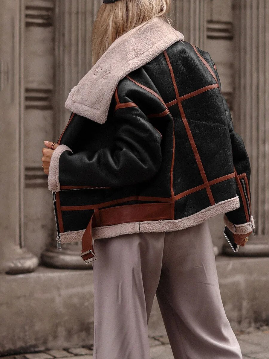 Lillymoda | Jade – Elegante Lederjacke mit Sherpa