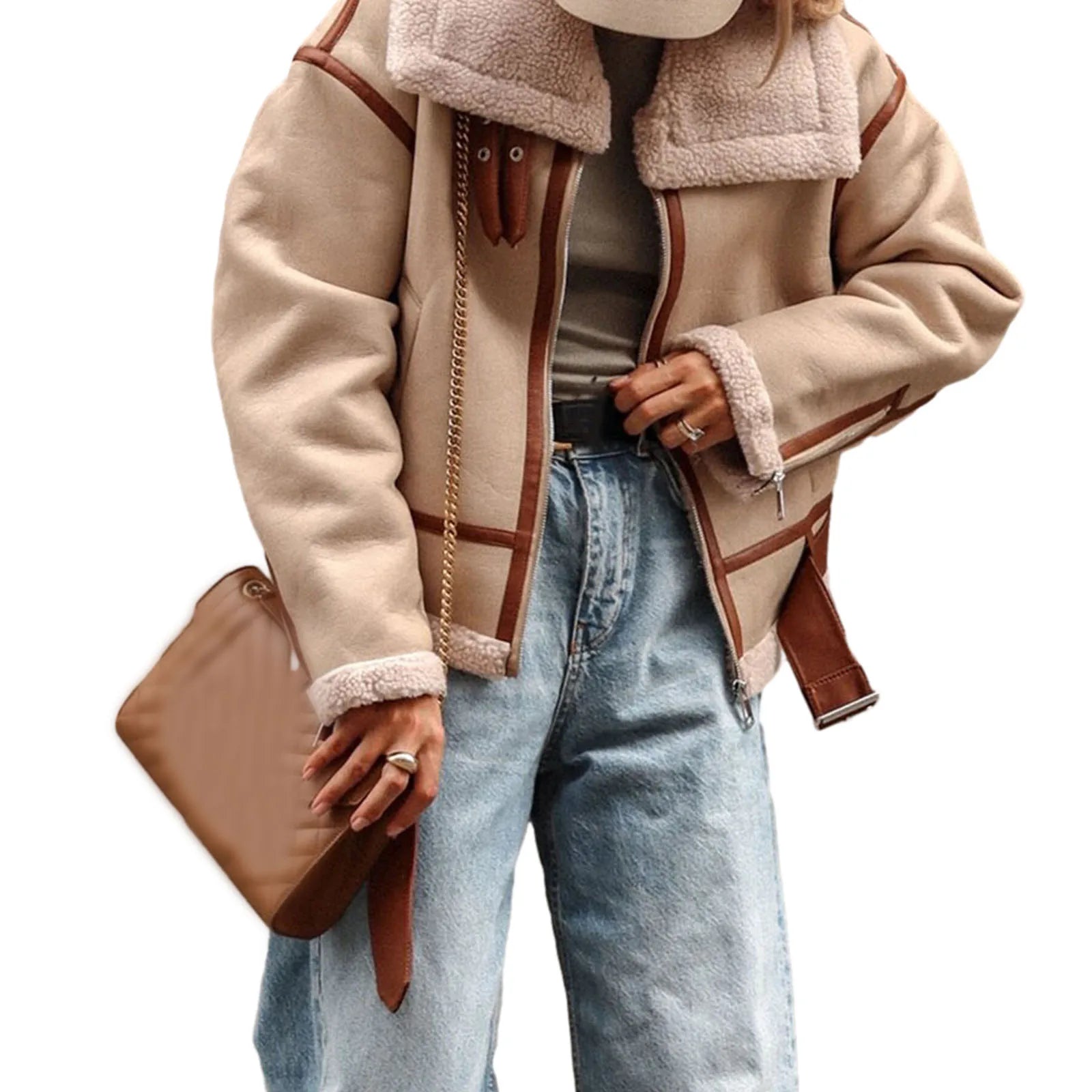 Lillymoda | Jade – Elegante Lederjacke mit Sherpa