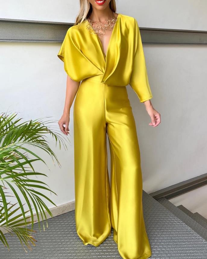 Natalina - Damen Tief V-Ausschnitt Rückenfreier Jumpsuit
