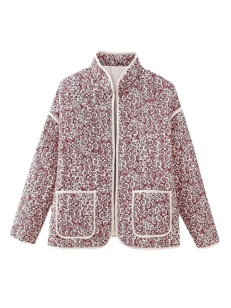 La Lowe Bomberjacke | Trendige, modische Retro-Patchwork-Übergangsjacke mit Blumenmuster für Damen