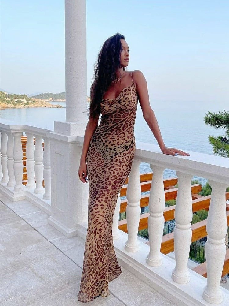 Lillymoda | Felicia - elegantes Maxikleid mit Leopardenmuster