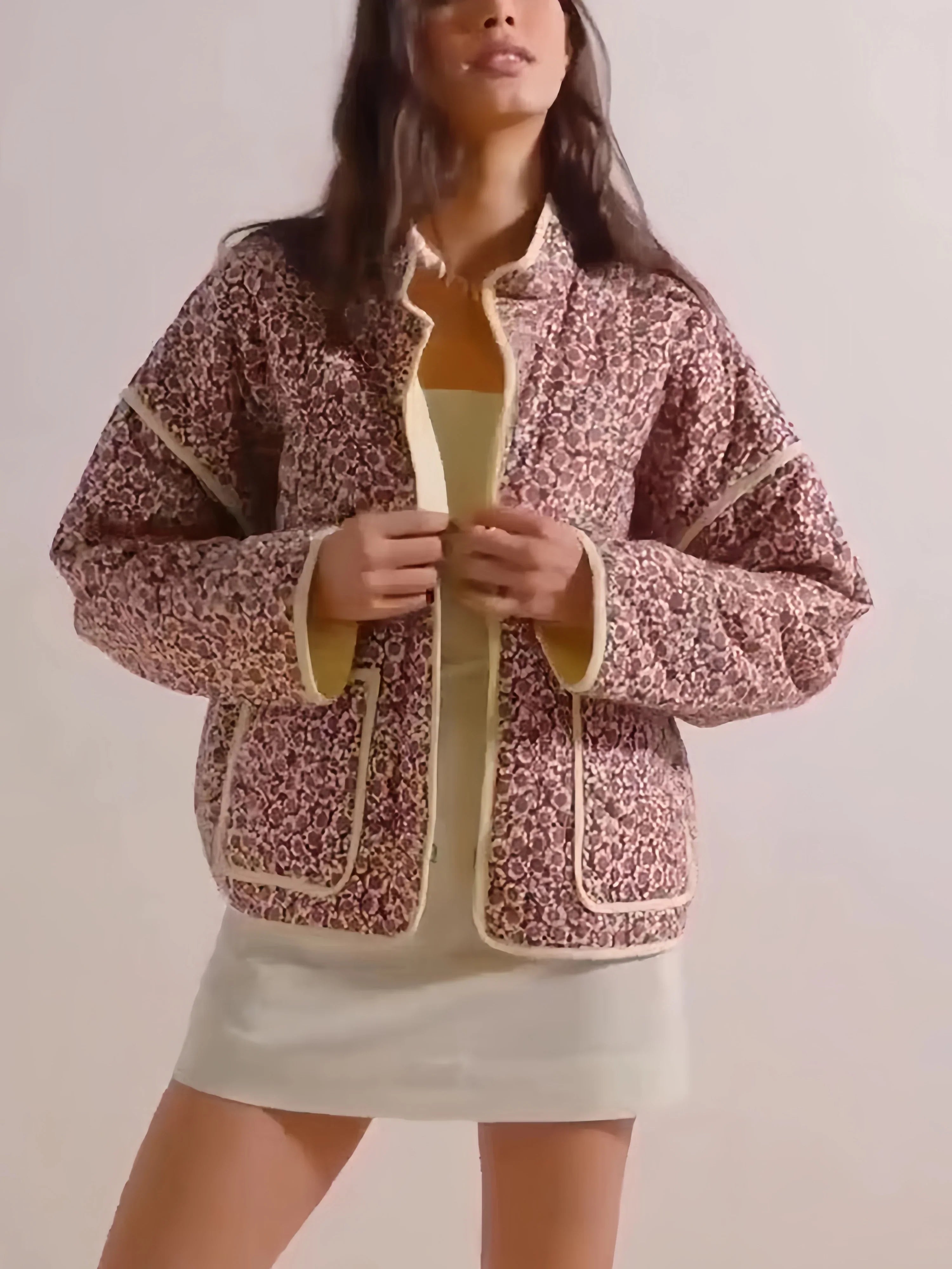 La Lowe Bomberjacke | Trendige, modische Retro-Patchwork-Übergangsjacke mit Blumenmuster für Damen