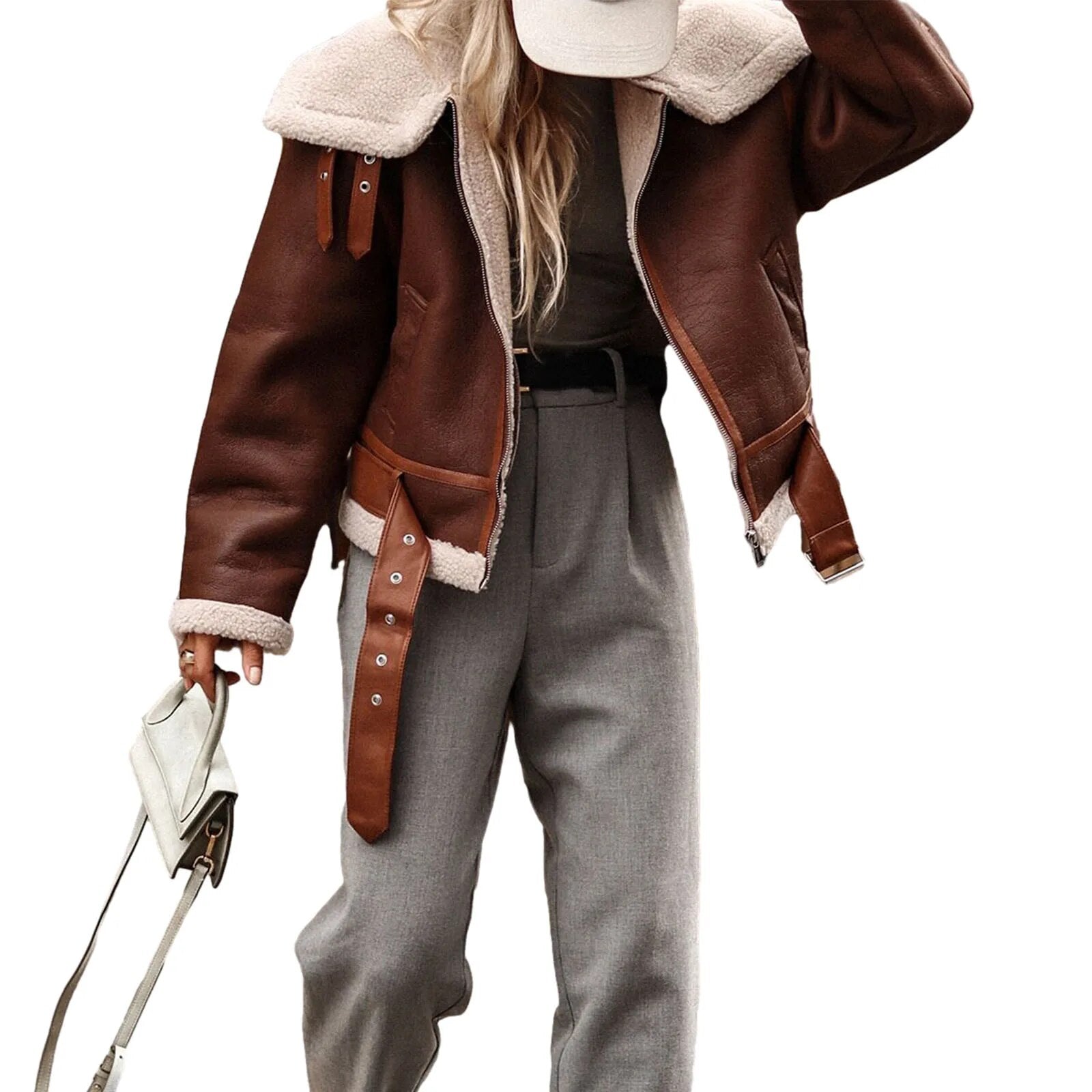 Lillymoda | Jade – Elegante Lederjacke mit Sherpa