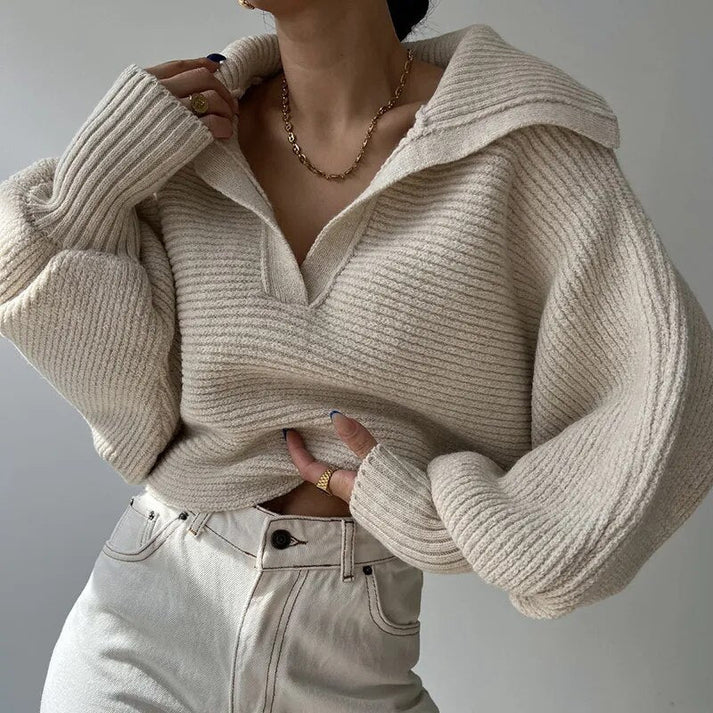 Lillymoda | Brinlee - Strickpullover mit Kragen und Kurzarm