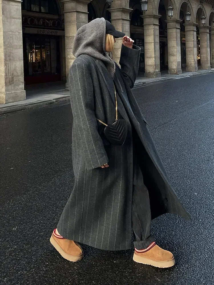 Lillymoda | Jayla – Langer gestreifter Wintermantel