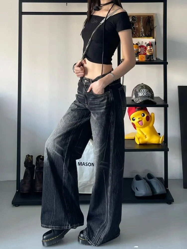 Baggy Vintage Y2K Jeans – Dunkelblaue Denim Hose im Retro-Stil - Elena