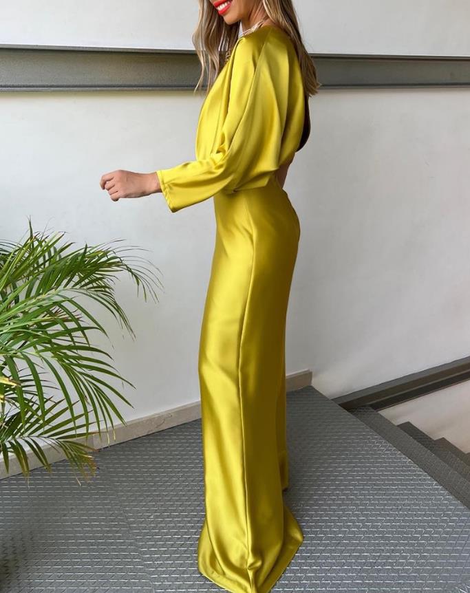 Natalina - Damen Tief V-Ausschnitt Rückenfreier Jumpsuit
