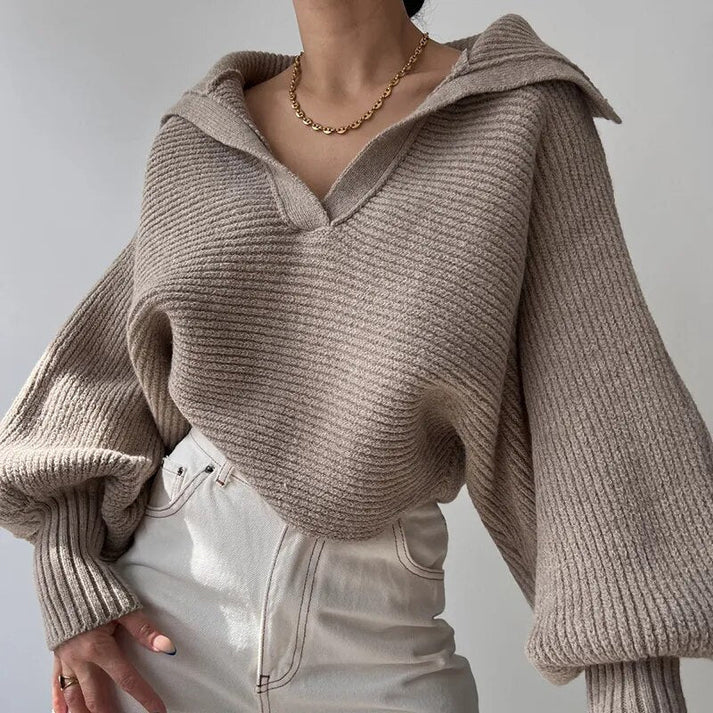 Lillymoda | Brinlee - Strickpullover mit Kragen und Kurzarm