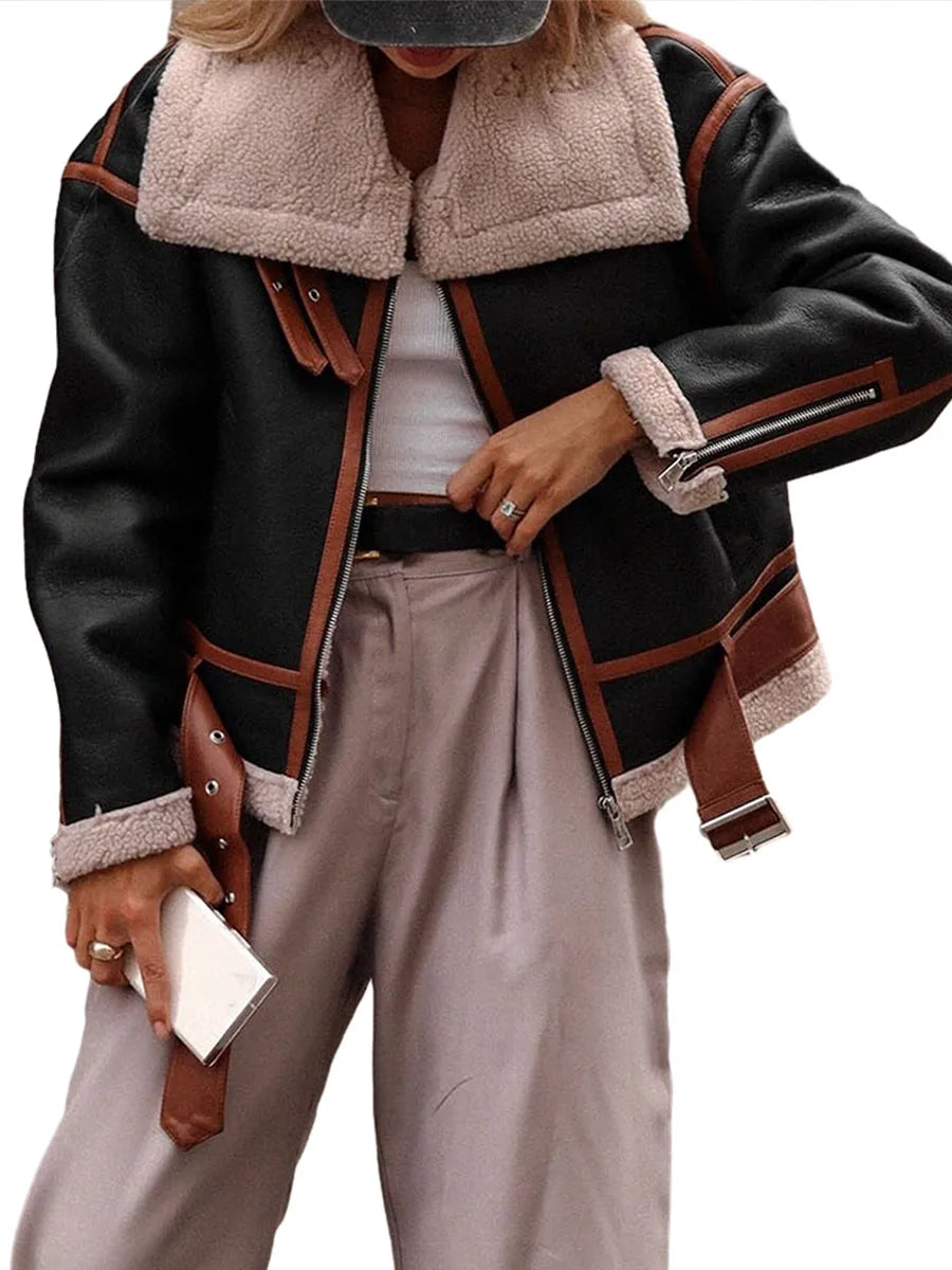 Lillymoda | Jade – Elegante Lederjacke mit Sherpa
