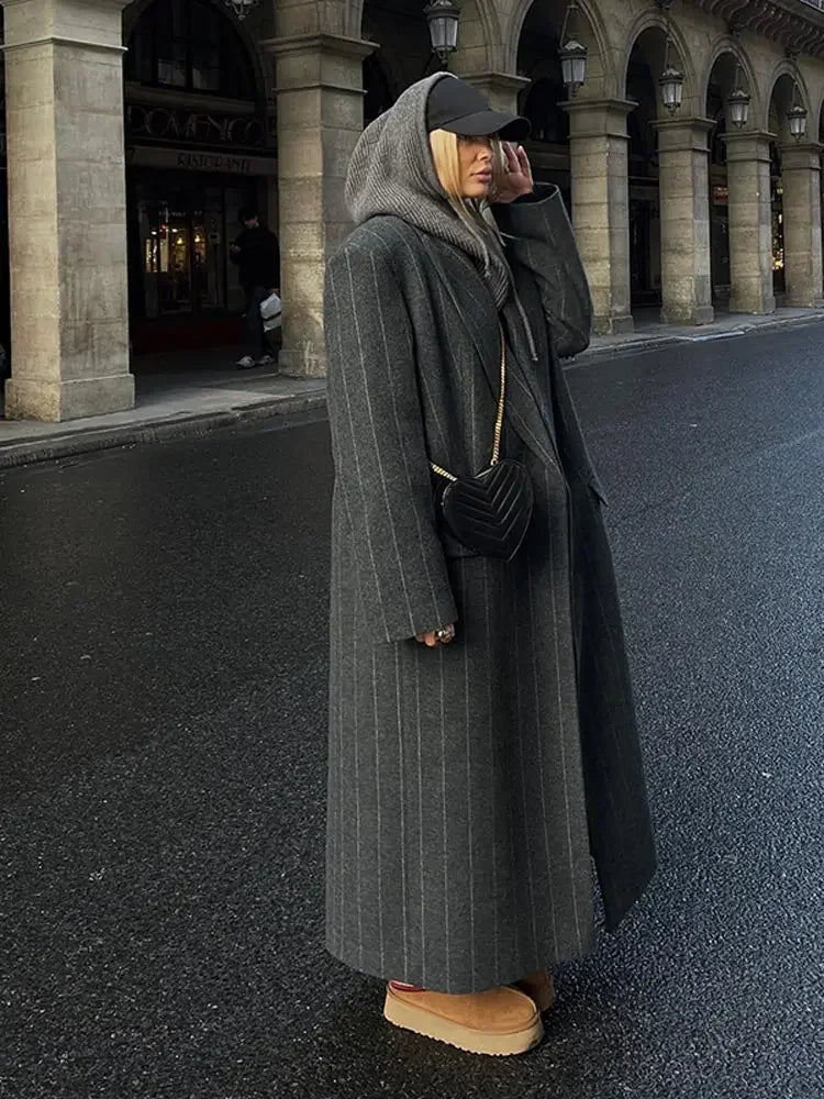 Lillymoda | Jayla – Langer gestreifter Wintermantel