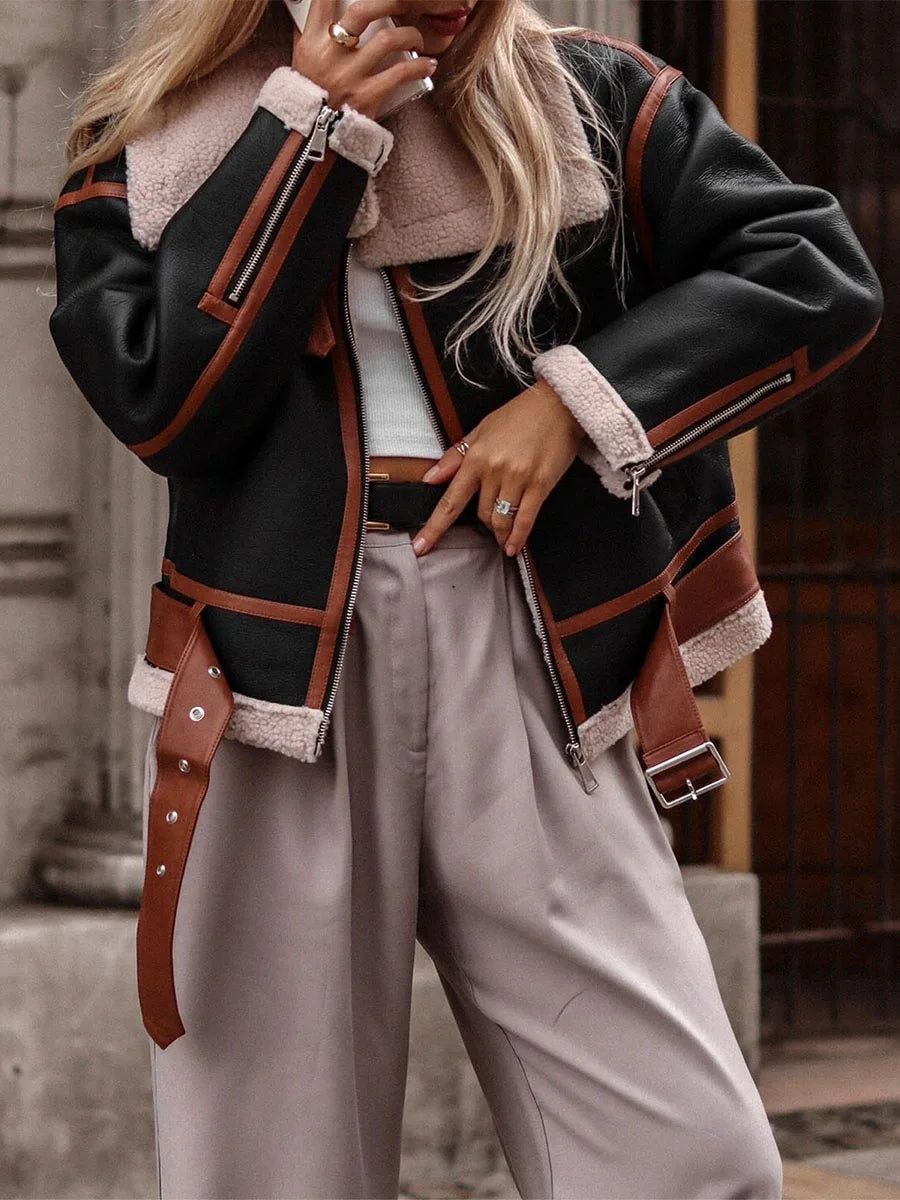 Lillymoda | Jade – Elegante Lederjacke mit Sherpa