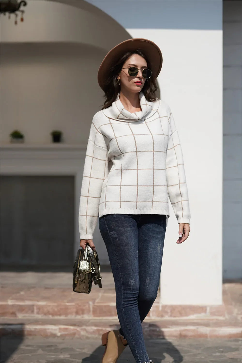 Lillymoda | Abigail - Stylischer Rollkragenpullover mit Karomuster