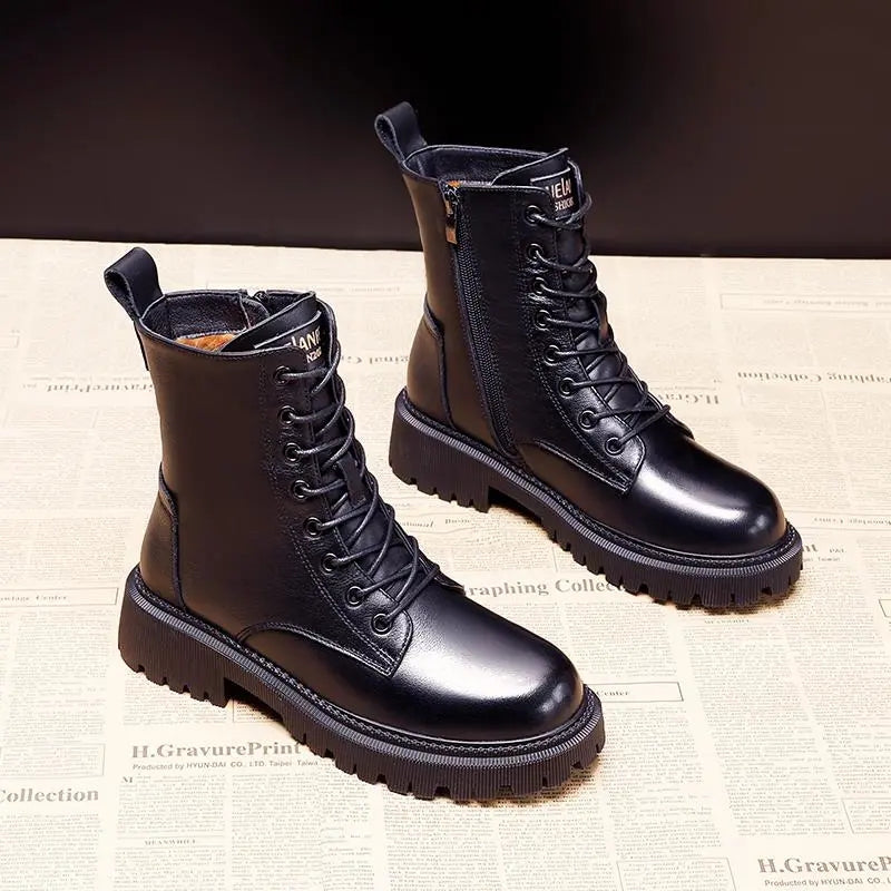 Lena | Schwarze Winterstiefel aus Leder
