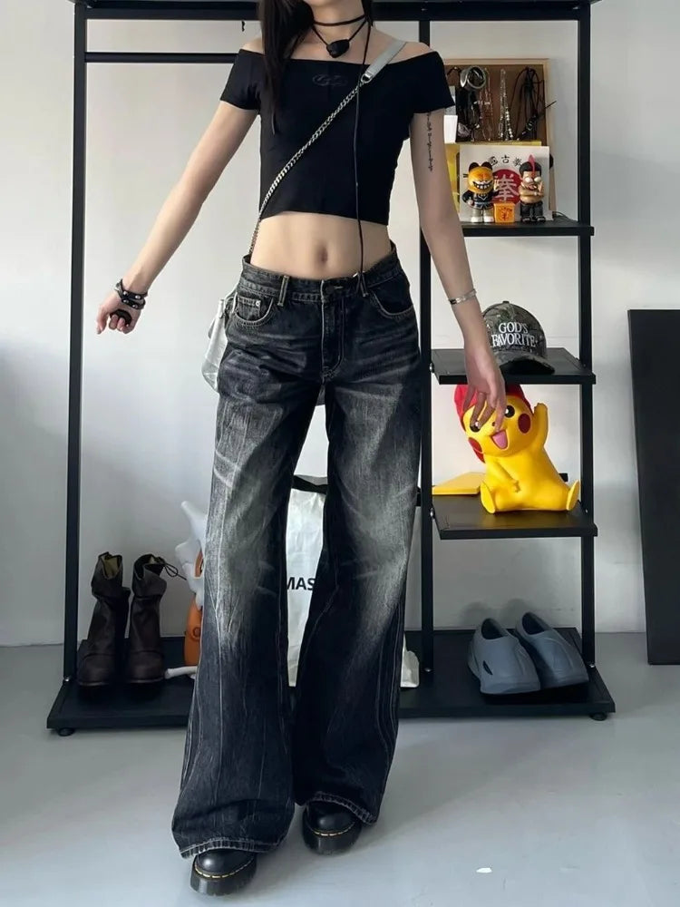 Baggy Vintage Y2K Jeans – Dunkelblaue Denim Hose im Retro-Stil - Elena