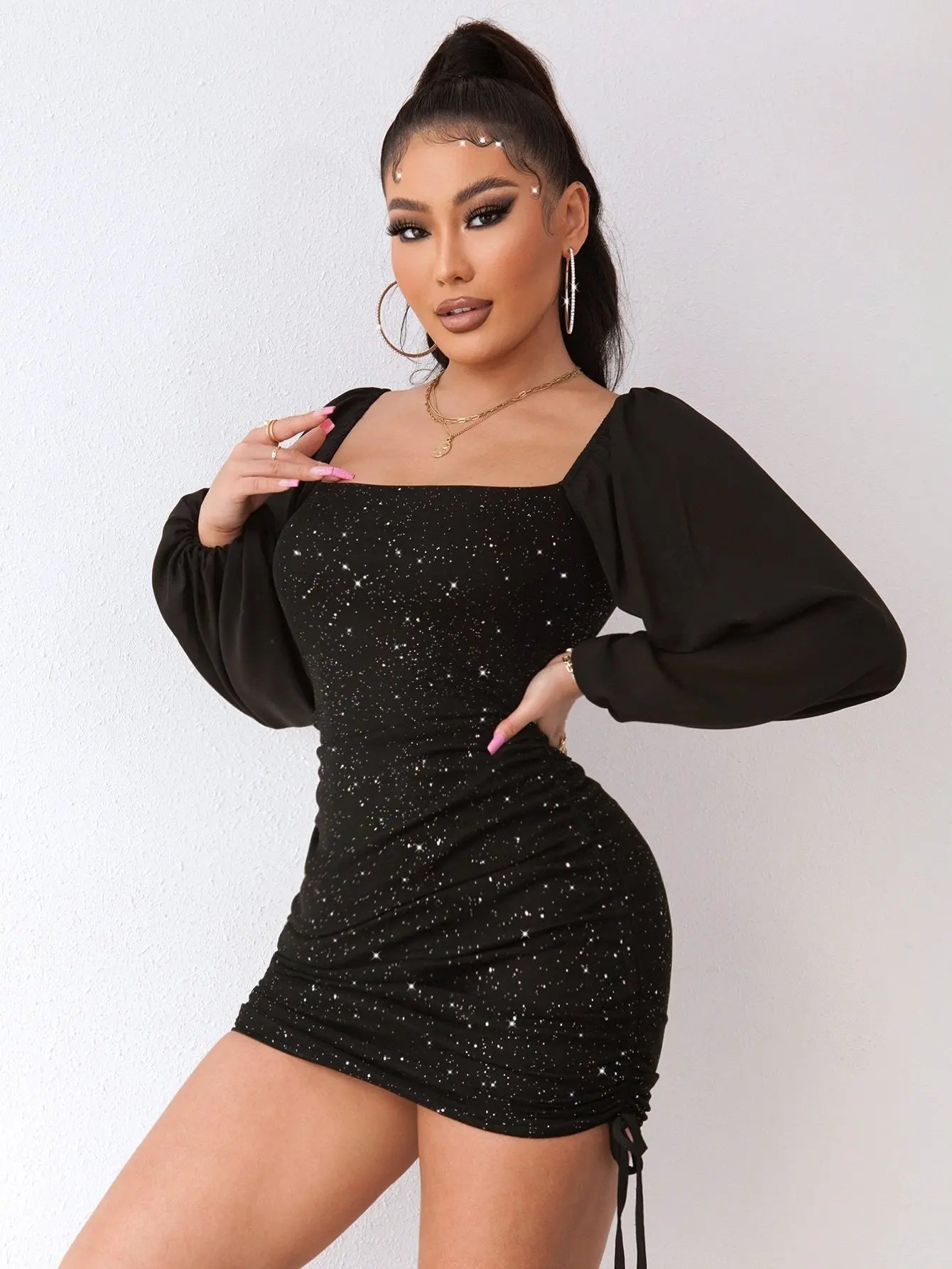 Lillymoda | Amanda - Pailletten-Bodycon-Kleid mit Kordelzug