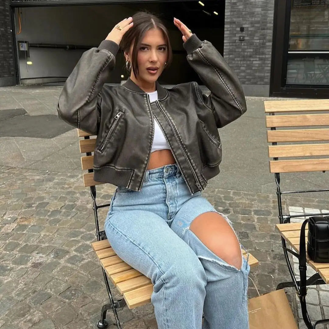 Nadia Retro-Bomberjacke | Stilvolle Retro-Jacke aus Kunstleder für Damen