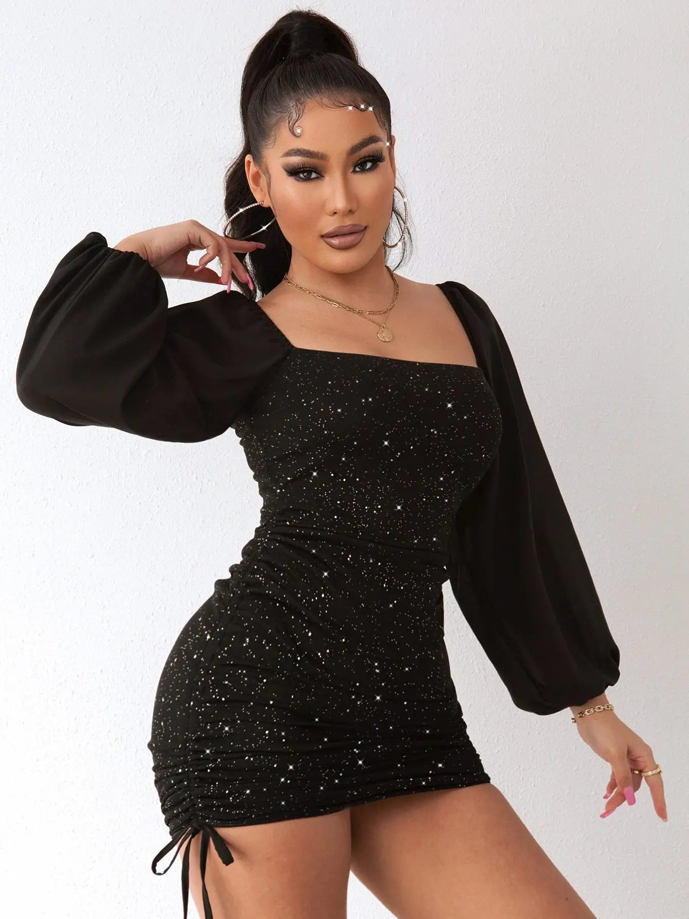 Lillymoda | Amanda - Pailletten-Bodycon-Kleid mit Kordelzug