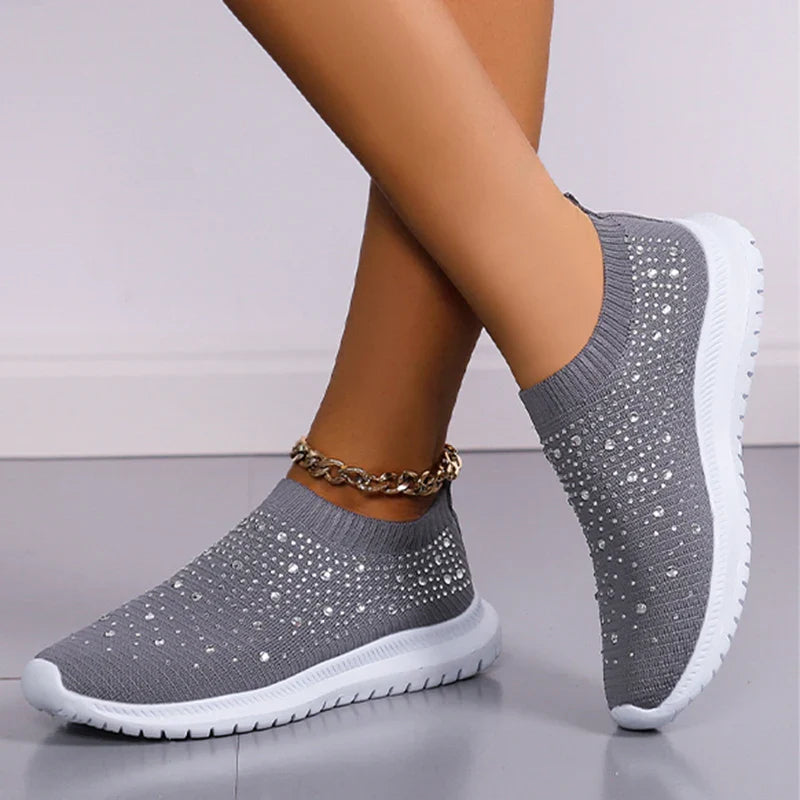 Quintina - Glänzende Kristall-Flats für Damen in Übergröße mit atmungsaktivem Mesh und weicher Sohle