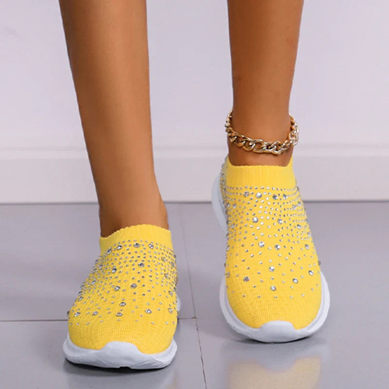 Quintina - Glänzende Kristall-Flats für Damen in Übergröße mit atmungsaktivem Mesh und weicher Sohle