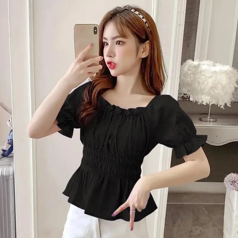 Paloma - Kurzes Chiffon-Top mit Puffärmeln