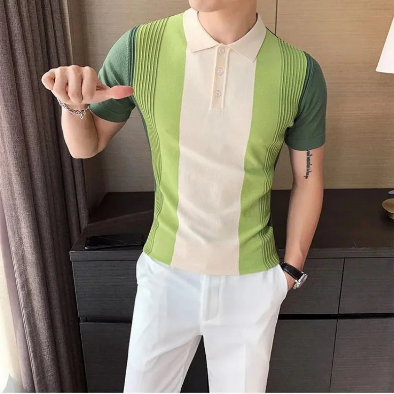 Osten- Kontrastreiche Streifen Polo-Shirt im Koreanischen Stil