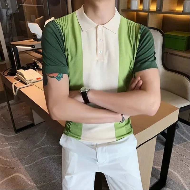 Osten- Kontrastreiche Streifen Polo-Shirt im Koreanischen Stil
