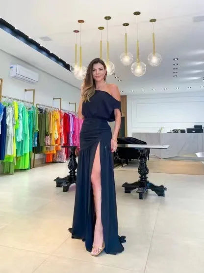 Lillymoda | Keira - Elegantes Ein-Schultern Kleid mit Schlitz