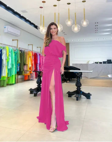 Lillymoda | Keira - Elegantes Ein-Schultern Kleid mit Schlitz