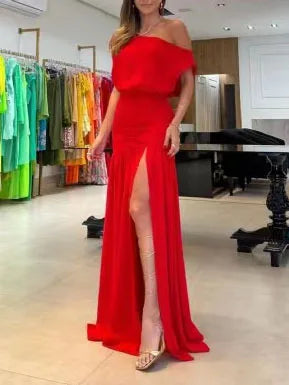 Lillymoda | Keira - Elegantes Ein-Schultern Kleid mit Schlitz
