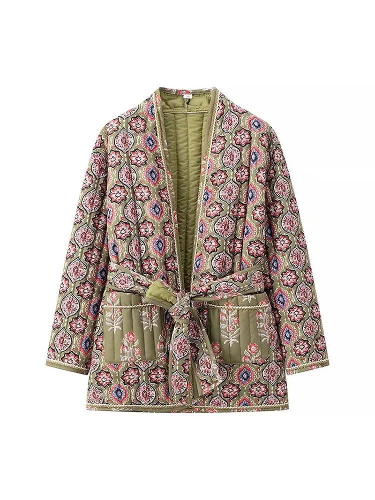 Lillymoda | Gwendolyn - wattierte Strickjacke mit Blumendruck