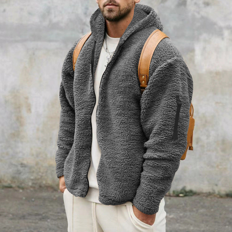 Teddy-Jacke – mit Kapuze – warm – Fleecejacke – Winterjacke für Herren