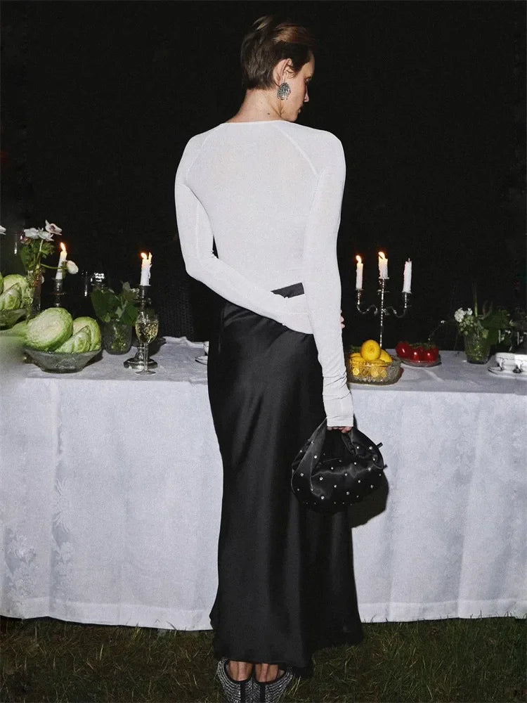 Lillymoda | Emilie - eleganter Satin-Maxirock