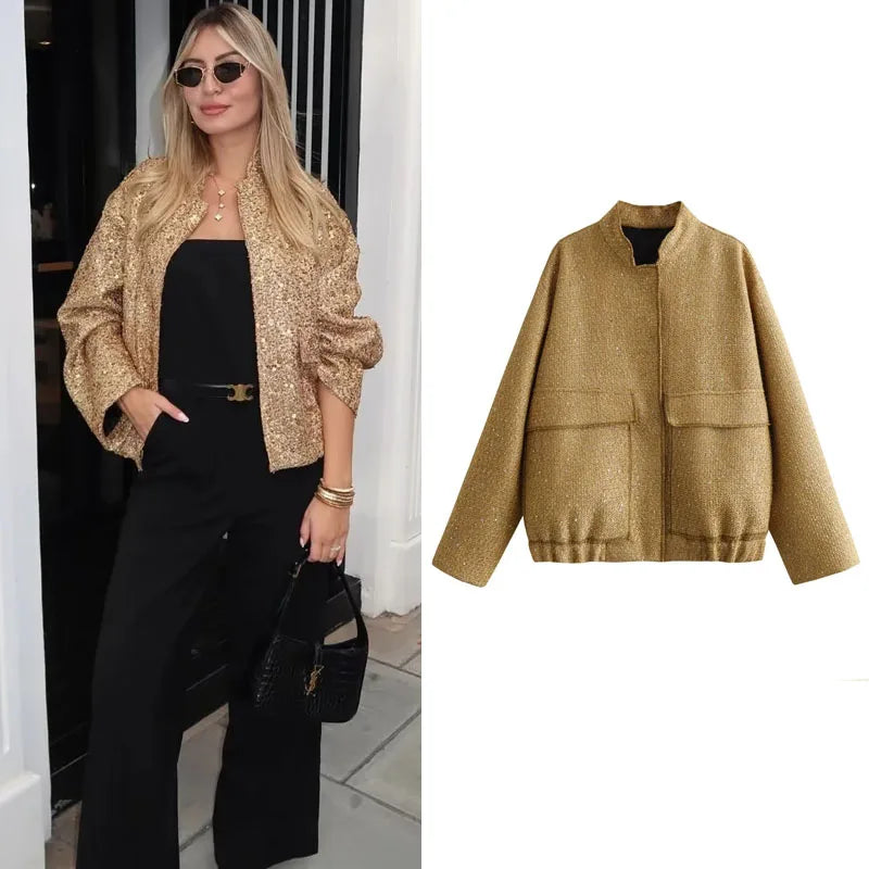 Lillymoda | Emery - Stylische Paillettenjacke mit O-Ausschnitt