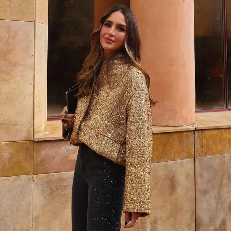 Lillymoda | Emery - Stylische Paillettenjacke mit O-Ausschnitt