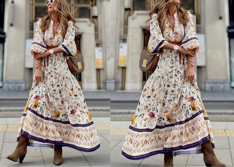 Lillymoda | Isabella - Boho Maxikleid mit V-Ausschnitt
