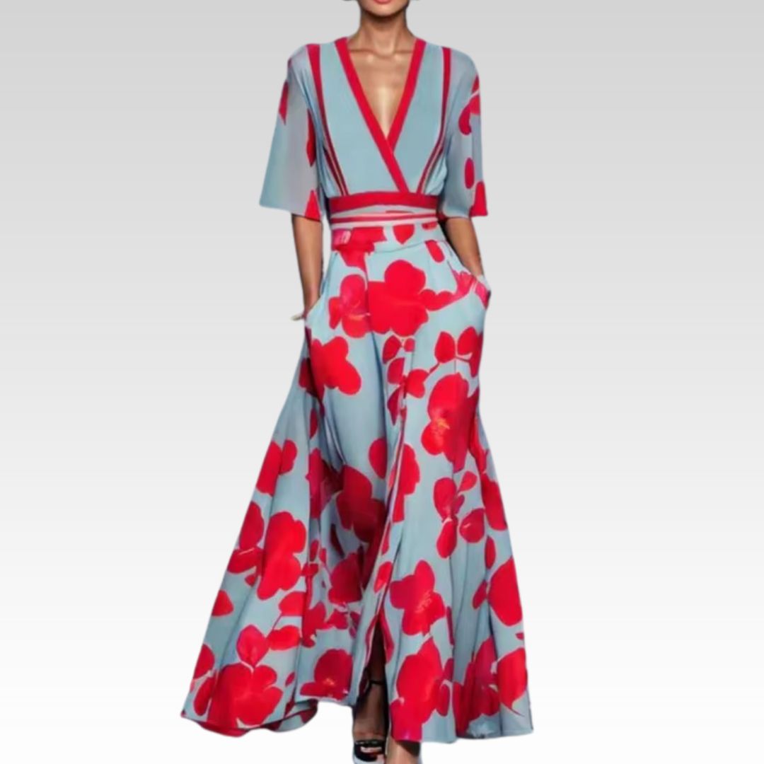 Blumenkleid Frühling elegant mit Gürtel – Lea