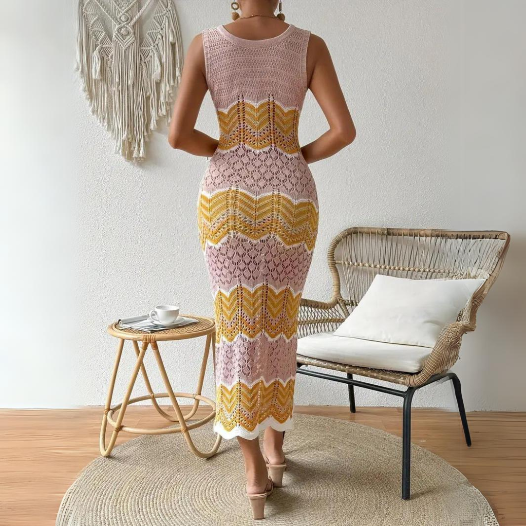 Corduruy Pastellfarbenes Kleid | Bunt gestreiftes Kleid mit Blockmuster