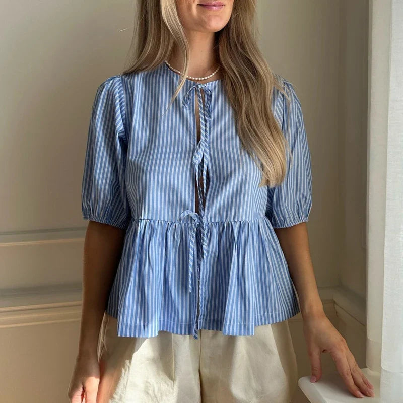 Mova | Vintage Gestreifte Bluse mit Krawattenschleife