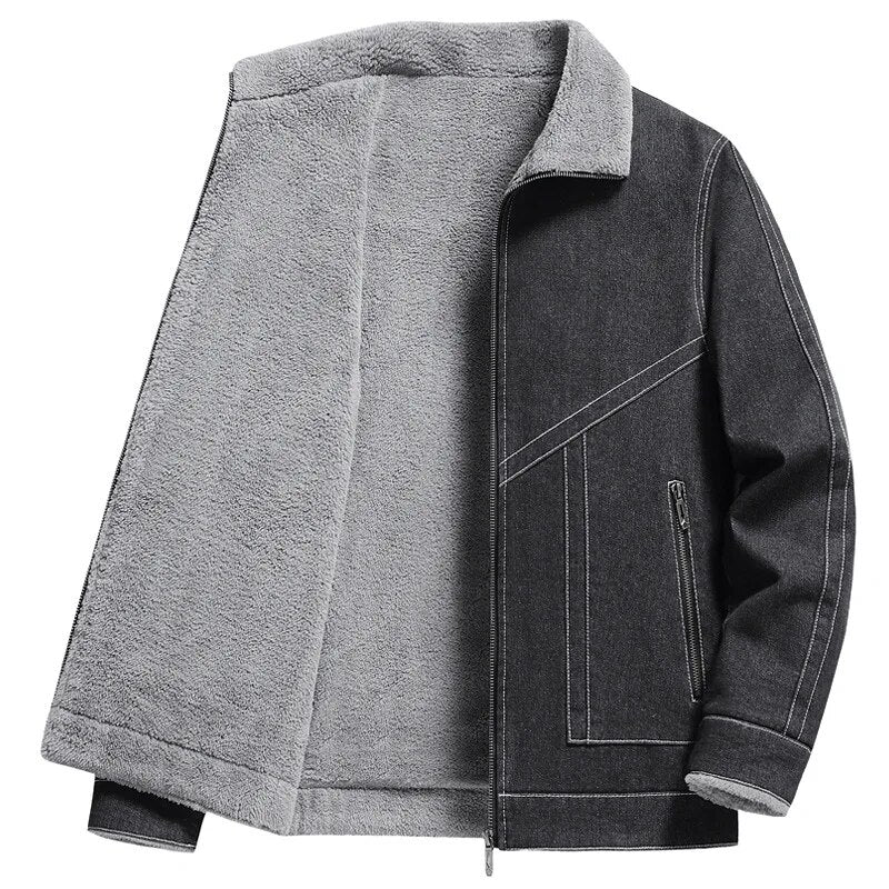 Winter-Jeansjacke – Warm – mit Reißverschluss – mit Fleece gefüttert – Herrenjacke