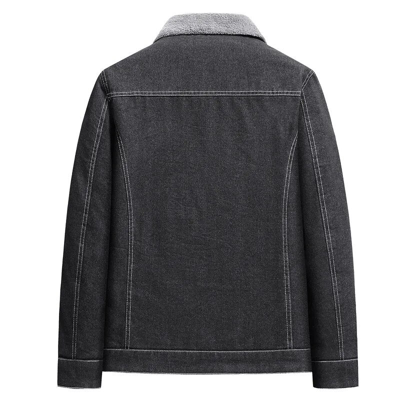Winter-Jeansjacke – Warm – mit Reißverschluss – mit Fleece gefüttert – Herrenjacke