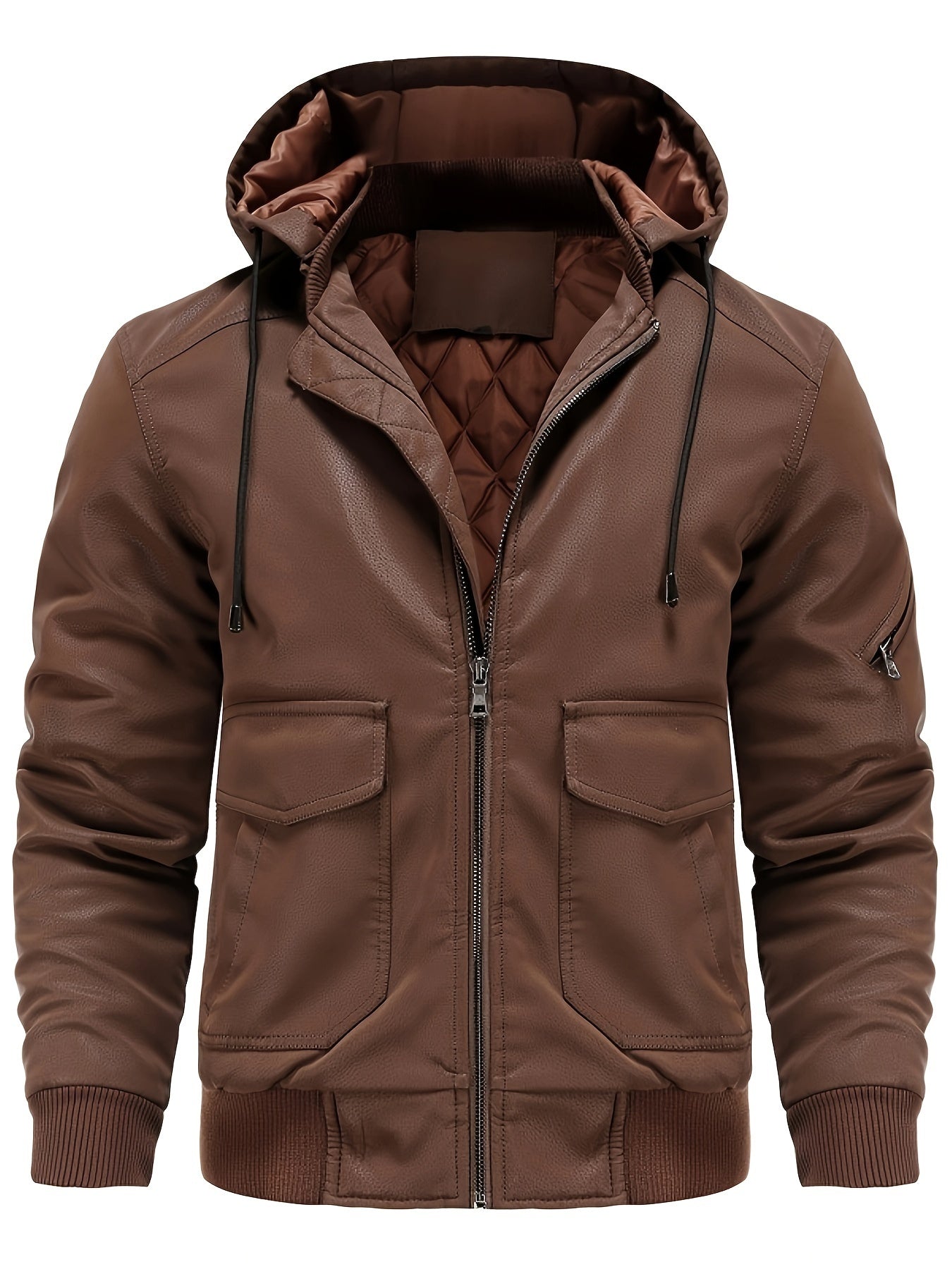 Winter-Lederjacke – winddichte PU-Lederjacke mit Kapuze und gestepptem Innenfutter für Herren