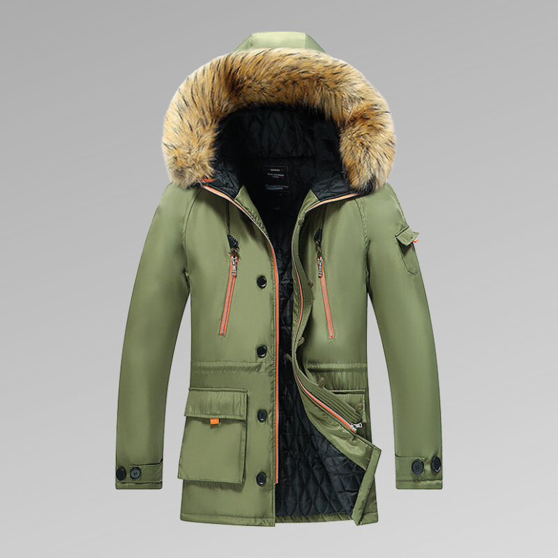 Winterparka – warme Herren-Steppjacke mit Fellkapuze und Steppfutter