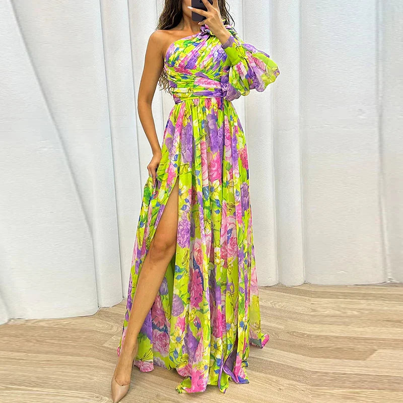 Lillymoda | Charlotte - Elegantes Maxikleid mit Einem Ärmel