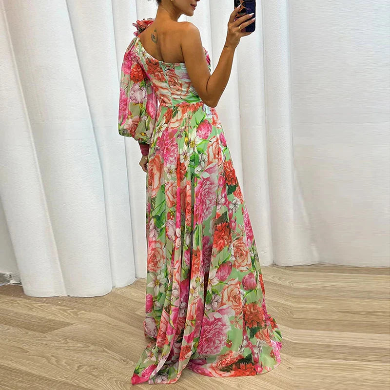 Lillymoda | Charlotte - Elegantes Maxikleid mit Einem Ärmel
