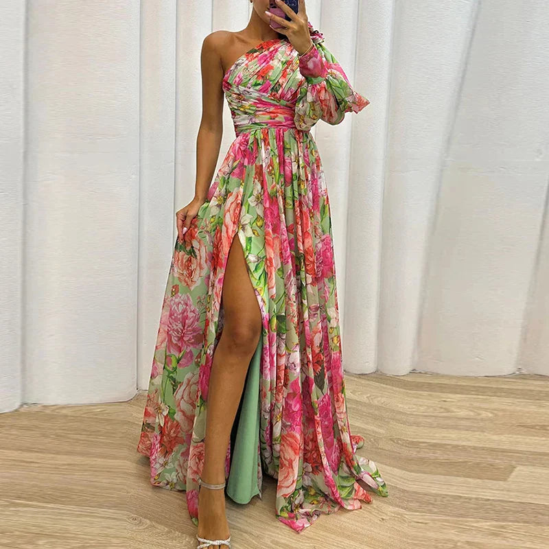 Lillymoda | Charlotte - Elegantes Maxikleid mit Einem Ärmel